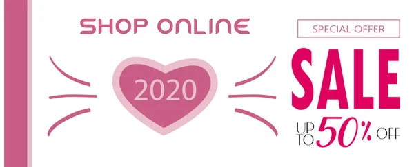 Venta Banner Descuento Tienda Online Signo Marketing Con Forma Corazón — Vector de stock