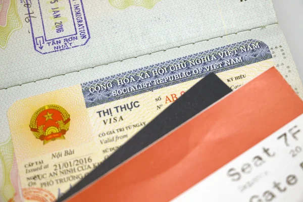Vietnamese visa sticker in a passport