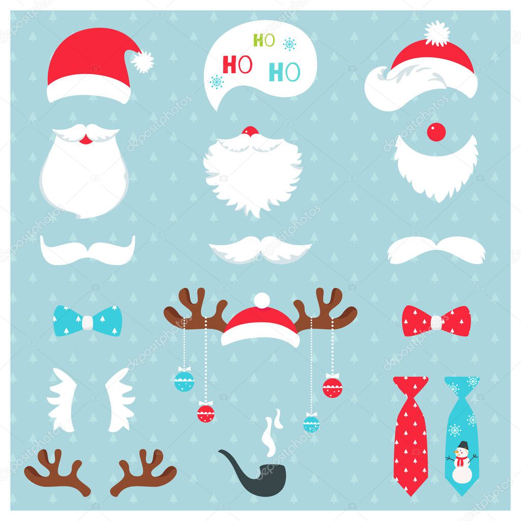 Christmas Santa Claus and Reindeer Photo Booth Props Vector Set