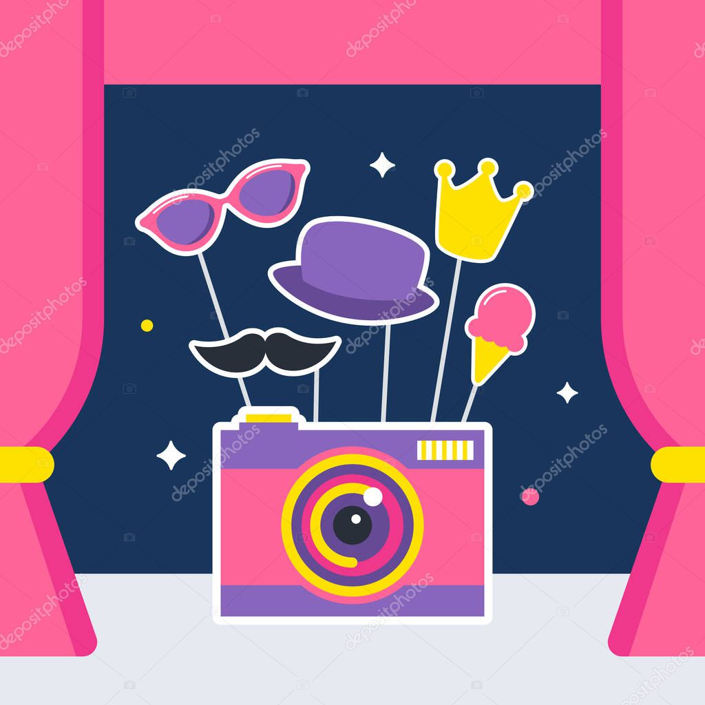 Photo Camera with Props and Booth Curtains