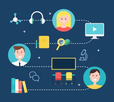 Eğitim kavramı illüstrasyon öğrenme harmanlanmış. Vektör tasarımı