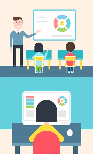 Blended Learning and Flipped Classroom Model Illustration — Stock Vector