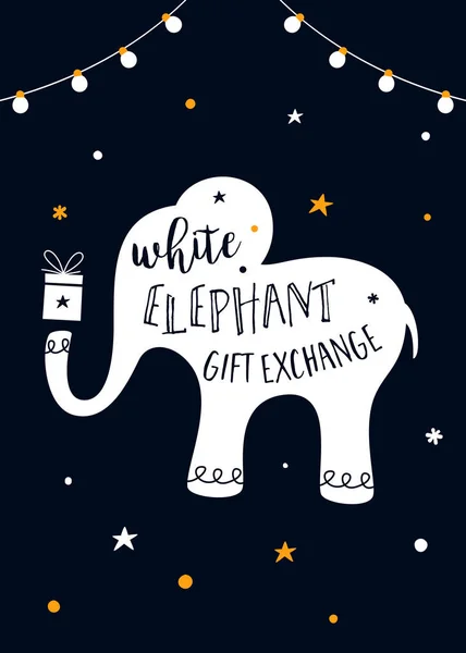 Witte olifant geschenk uitwisseling spel vectorillustratie — Stockvector