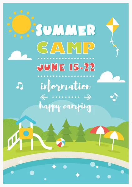 Camp pláž nebo klub pro děti. Letní plakát Vector šablony — Stockový vektor
