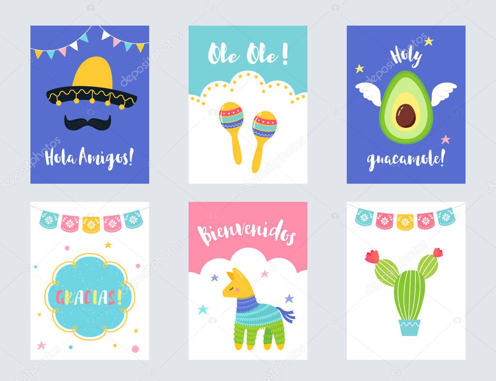 Fiesta Mexican Party Invitations and Cards Vector Set