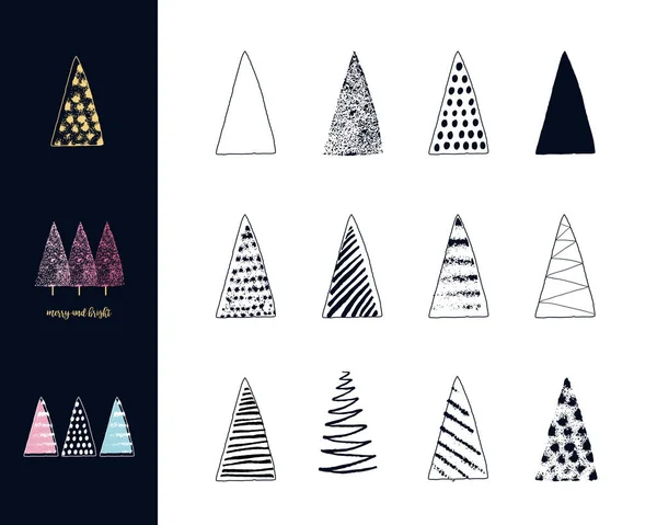 Vánoční stromky. Ručně kreslená sada vektorů stylu inkoustu — Stockový vektor