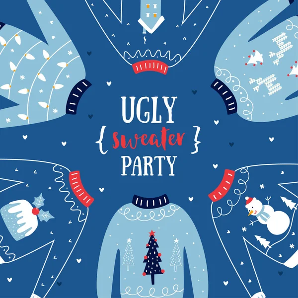 Ošklivý svetr Vánoce nebo Nový rok Party pozvánka vektorové karty — Stockový vektor
