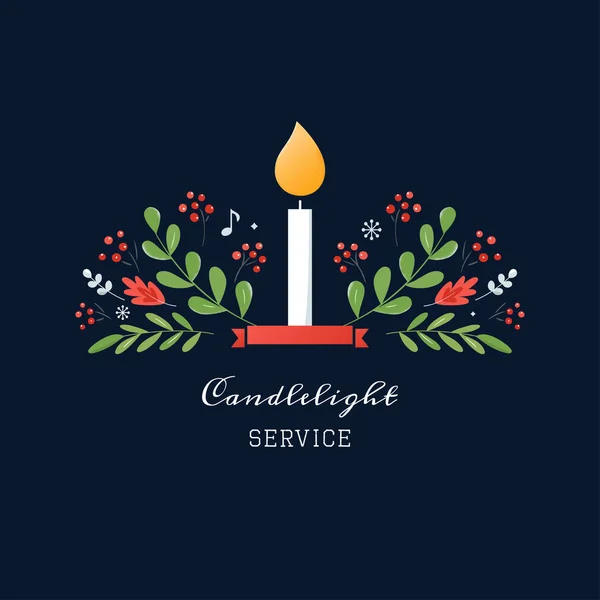 Candela e Ornamenti Vigilia di Natale Candela Servizio Invito. Design vettoriale — Vettoriale Stock