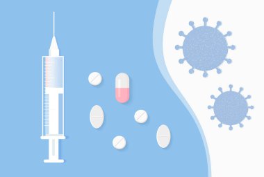 Covid 19 Coronavirus Enfeksiyon Tedavisi ve Aşı Geliştirme. Vektör İllüstrasyonu