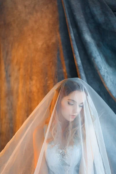 Нежная невеста под вуалью — стоковое фото