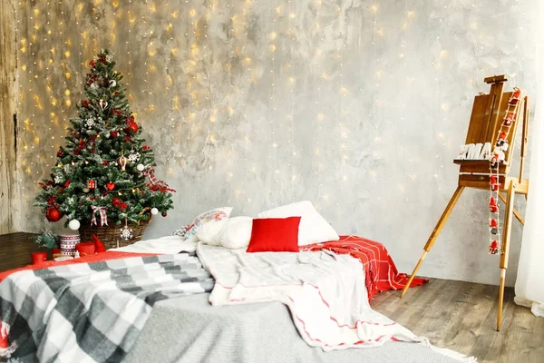 Interior room decorated in Christmas style — Stock Photo, Image