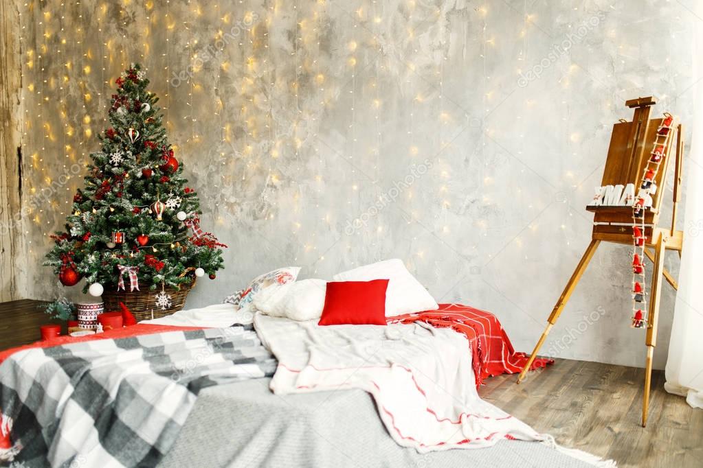 Interior room decorated in Christmas style