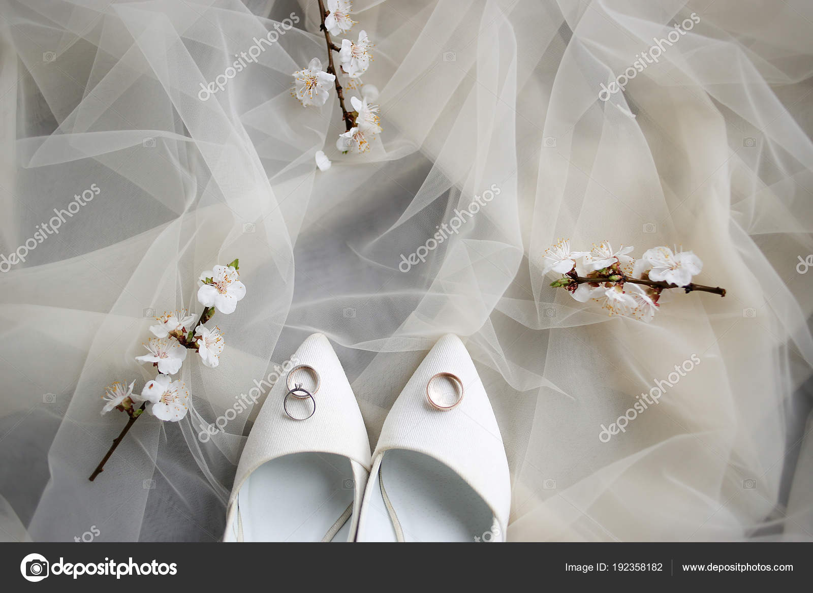 Wedding Rings And Shoes On Wedding Morning Of The Bride Stock