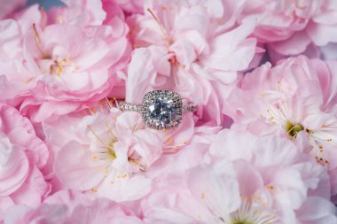 İhale pembe gül yaprakları içinde Pırlantalı beyaz altın yüzük