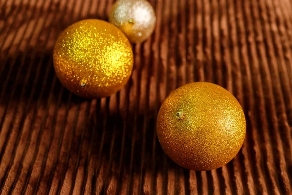 Golden Christmas Balls From A Christmas Tree Branch — Stock Photo, Image