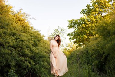 Güzel Sanatlar. Elbiseli romantik kadın portresi.