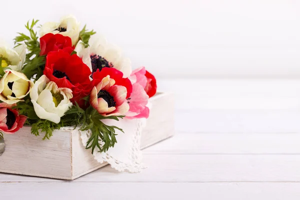 Flores anémonas blancas y rojas — Foto de Stock