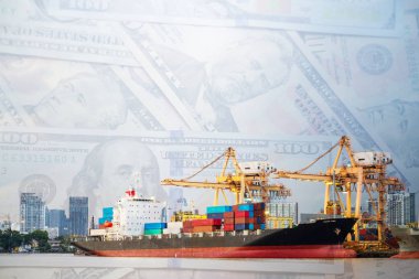Nakliye Sanayi Ticaret bağlantı noktası. Vinç köprü ve para arka plan