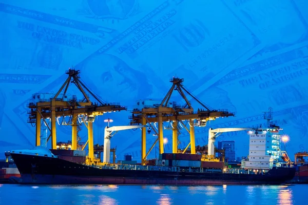 Logistik Och Transport Frakt Port Och Behållare Lastfartyg Lastning Crane — Stockfoto