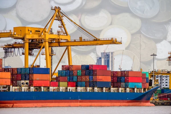 Logistiek Transport Verzending Haven Container Vrachtschip Laden Door Crane Dollar — Stockfoto