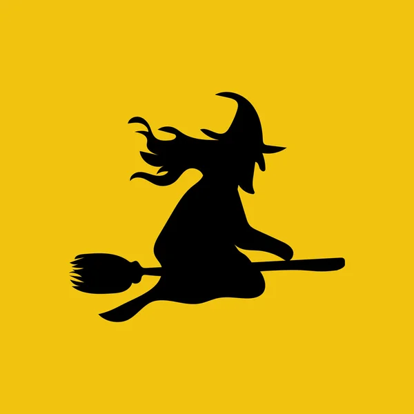 Witch on the broom silhouette — Stock Vector