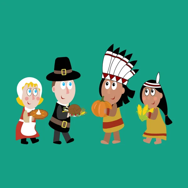 Pelerini și indieni ilustrație — Vector de stoc