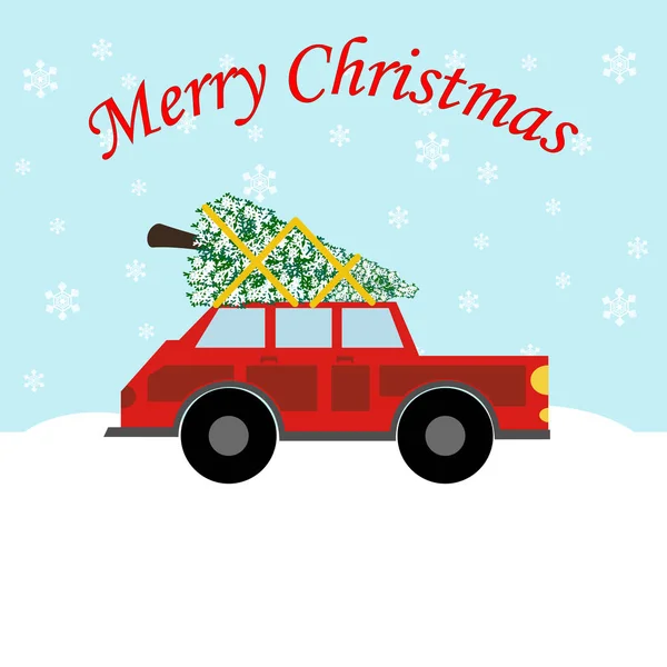 Red car with christmas tree — Stock Vector