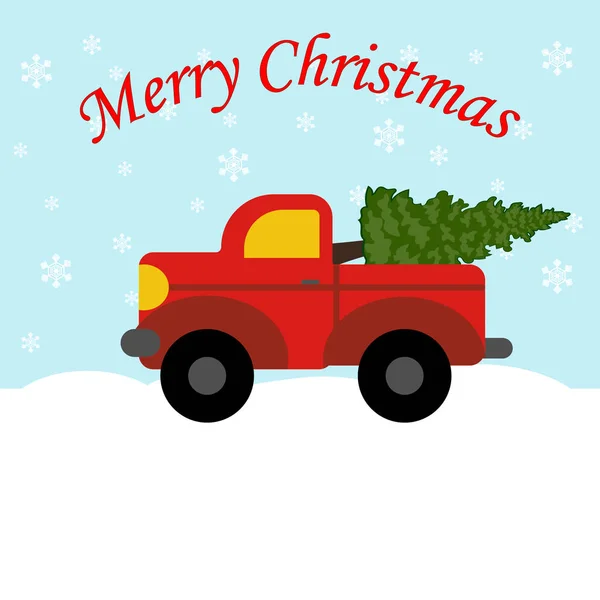 Red truck with christmas tree — Stock Vector