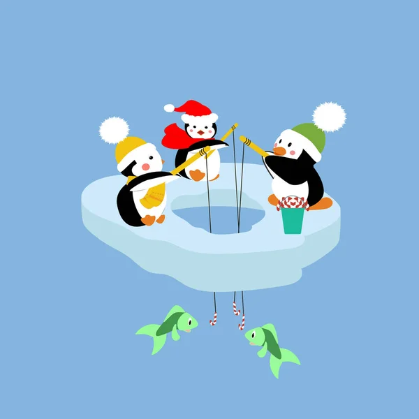 Пингвины рыбачат на льдине — стоковый вектор