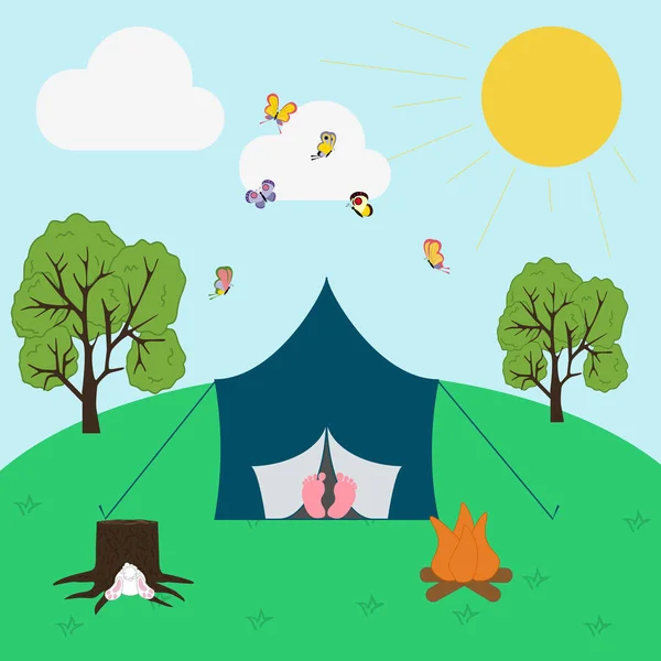 Ilustración camping verano — Archivo Imágenes Vectoriales