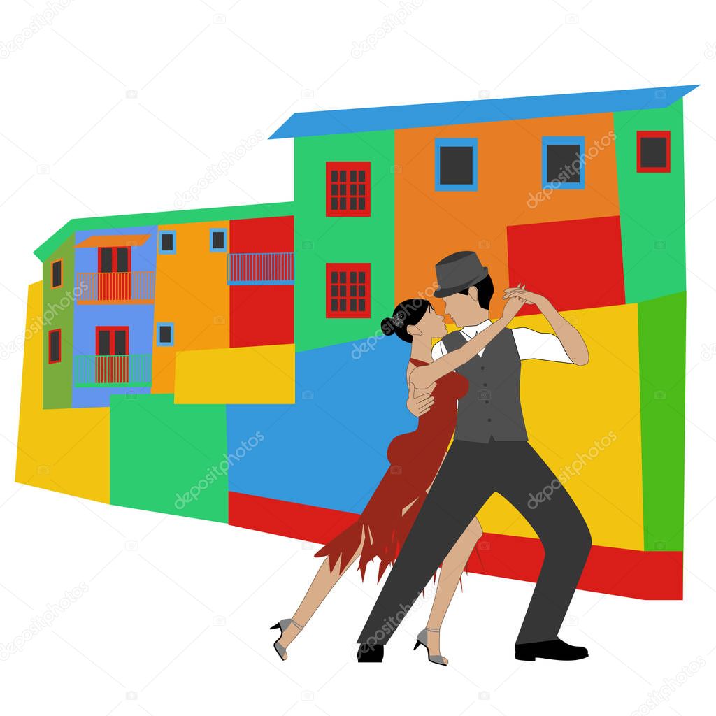 La Boca and tango on the white background. Vector illustration