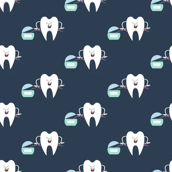 Patrón de dientes y hilo dental — Vector de stock