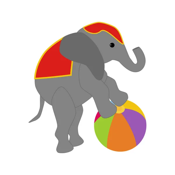Elefante en la pelota en el circo — Vector de stock