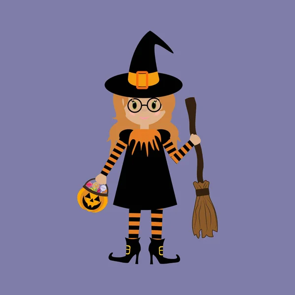 Little witch halloween — Stock Vector