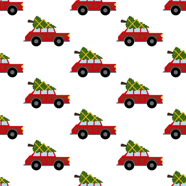 Coche con patrón de árbol de Navidad — Vector de stock