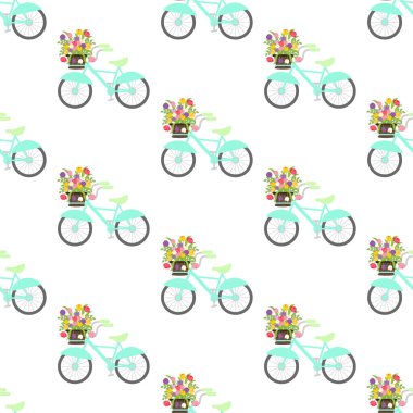 Bahar çiçekleri seamless modeli ile Bisiklet