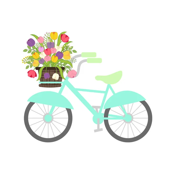 Fiets met Lentebloemen — Stockvector