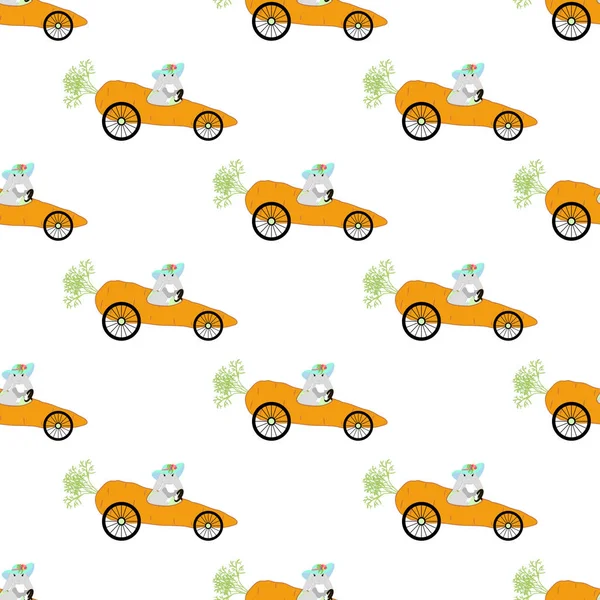 Bunny driving carrot seamless pattern