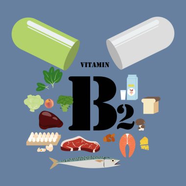 Mavi arka planda B2 vitamini çizimi. Vektör illüstrasyonu