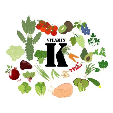 Beyaz arka planda K vitamini illüstrasyonu. Vektör illüstrasyonu