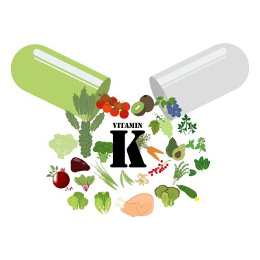 Beyaz arka planda K vitamini illüstrasyonu. Vektör illüstrasyonu