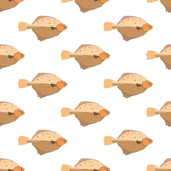 Flounder Peixe Sem Costura Padrão Fundo Branco Ilustração Vetorial — Vetor de Stock
