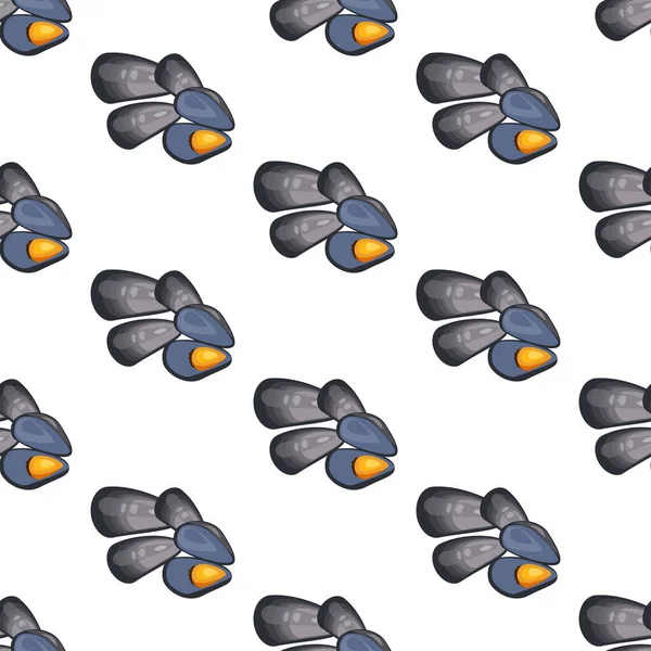 Mejillones Patrón Sin Costuras Fondo Blanco Ilustración Vectorial — Vector de stock