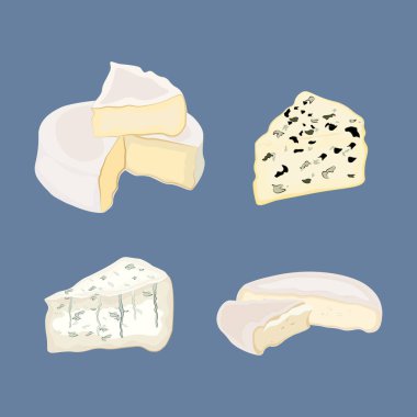 Mavi arka planda peynir çizimi. Vektör illüstrasyonu