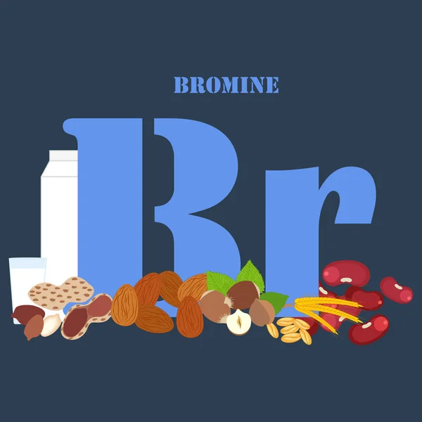 Bromo Alimentos Ricos Ilustración Sobre Fondo Azul Ilustración Vectorial — Archivo Imágenes Vectoriales