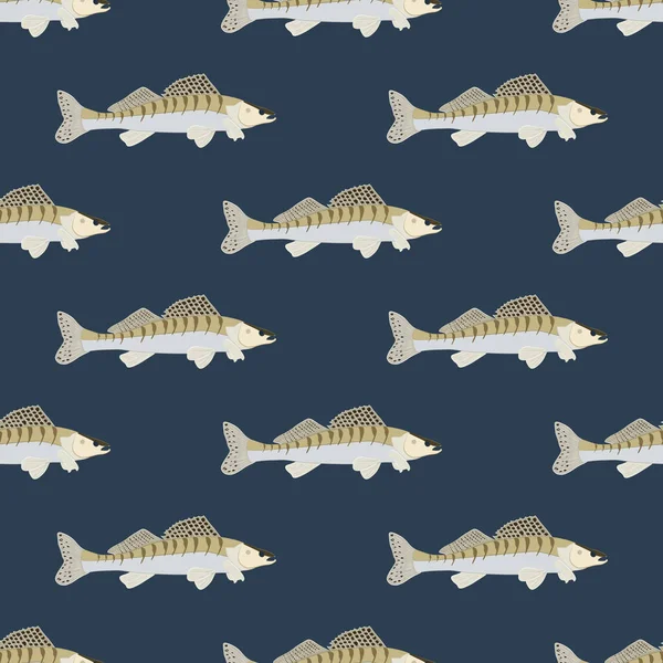 Zander Fisch Illustration Nahtlose Muster Auf Dem Blauen Hintergrund Vektorillustration — Stockvektor
