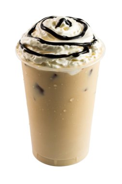 Paket servisi olan restoran Kupası beyaz izole kremalı Frappuccino