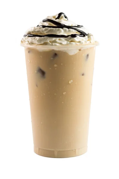 Frappuccino com chantilly em taça takeaway isolado em branco — Fotografia de Stock