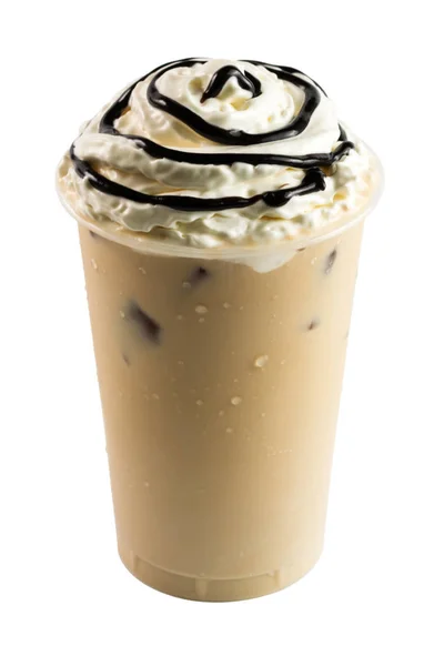 Frappuccino со взбитыми сливками в чашке на вынос изолированы на белом Стоковое Изображение