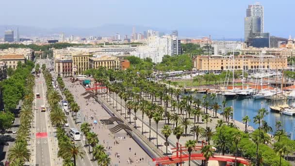 Berth Moll de la Fusta, Museum of Catalonia history in a Port Vell de Barcelona — Stock Video